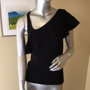 LEITH | Solid Black Ruffle Top